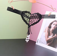 Трусики з бусинками чорні - розмір універсальний (на резинці), 15% нейлон, 85% поліестер