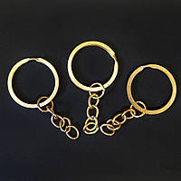 Кільце з ланцюжком плоске - заготовка для брелоків та ключів, Ø 2.8 см, золото