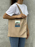 Сумка-шоппер \ тканевая сумка \ эко сумка \ текстильная сумка "Misto" бежевая с красивым принтом