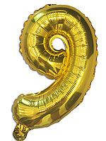 Шар фольгированный золотой цифра "9" , 100 см в упаковке (1 пачка)
