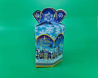 Новогодняя коробка для конфет 700 грамм (1шт) №212 Новогодние дома, картонная упаковка подарочная