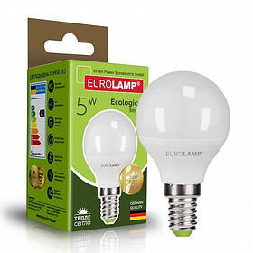 Лампа LED EUROLAMP G45 5W E14 3000K 220V LED-G45-05143(P) ("Шар", світлодіодна)