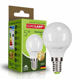 Лампа LED EUROLAMP G45 5W E14 4000K 220V LED-G45-05144(P) ("Шар", світлодіодна)