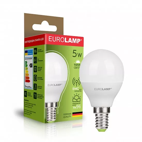 Лампа LED EUROLAMP G45 5W E27 3000K 220V  LED-G45-05273(EURO) ("Шар", світлодіодна)