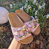 Жіночі шкіряні шльопанці з ланцюгом на низькому ходу, фото 4