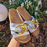 Жіночі шкіряні шльопанці з ланцюгом на низькому ходу, фото 3