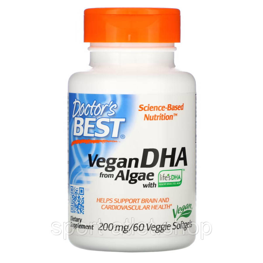 Жирні кислоти Doctor's Best Vegan DHA from Algae, 60 вегакапсул, фото 1