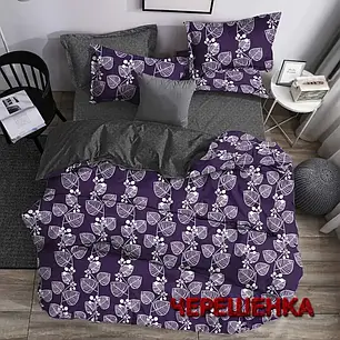Тканина для постільної білизни Бязь "Gold" Lux GL1539violet (50м) листочки на фіолетовому, фото 1