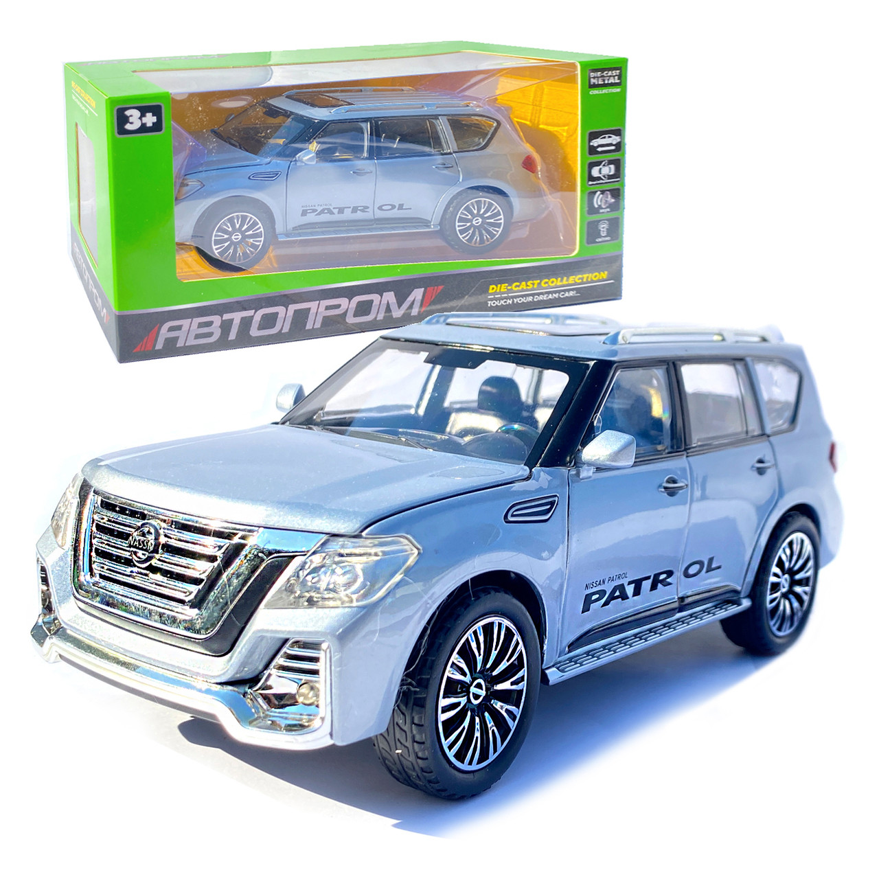 Іграшкова машинка металева Nissan Patrol (Ниссан) «Автопром», срібна, батар., світло, звук, відкр.двері, від 3 років, 22*9*8,, фото 1