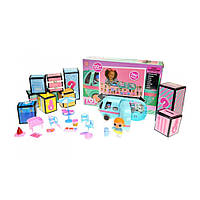 Детский игровой набор "Кукла с фургоном" Bambi с комплектом одежды и набором мебели, разноцветный