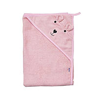 Дитячий махровий рушник-куточок із капюшоном Twins Bear, для новонародженого, 100x100 см., рожевий