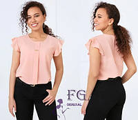 Женская летняя блузка персиковая - 42 размер, креп-шифон
