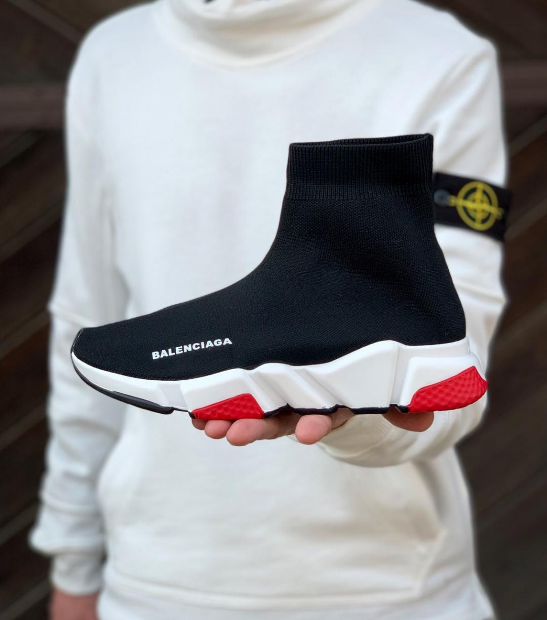 Женские кроссовки Balenciaga Speed Trainer Black White Red - фото 1 - id-p1642089754