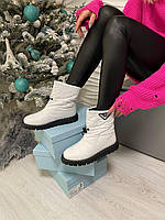 Женские зимние сапоги Prada Quilted Nylon Snow Boots White