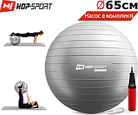 Фитбол мяч для фитнеса Hop-Sport 65cm HS-R065YB silver + насос