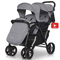 Детская прогулочная коляска для двойни и погодок EasyGo Fusion Duo 2021, Pearl, 108x58x110 см., светло-серая