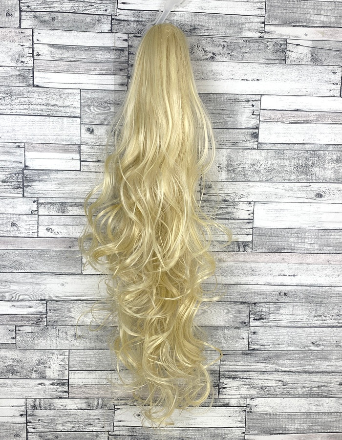 Накладний хвіст блонд хвилястий №613 на стрічці шиньйон штучний термо, фото 1