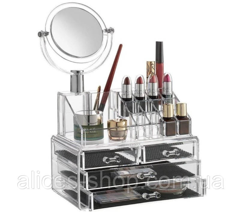 Акриловый органайзер для хранения косметики с зеркалом GW888,настольный бокс,Cosmetic Storage Box,AS - фото 1 - id-p1642221455