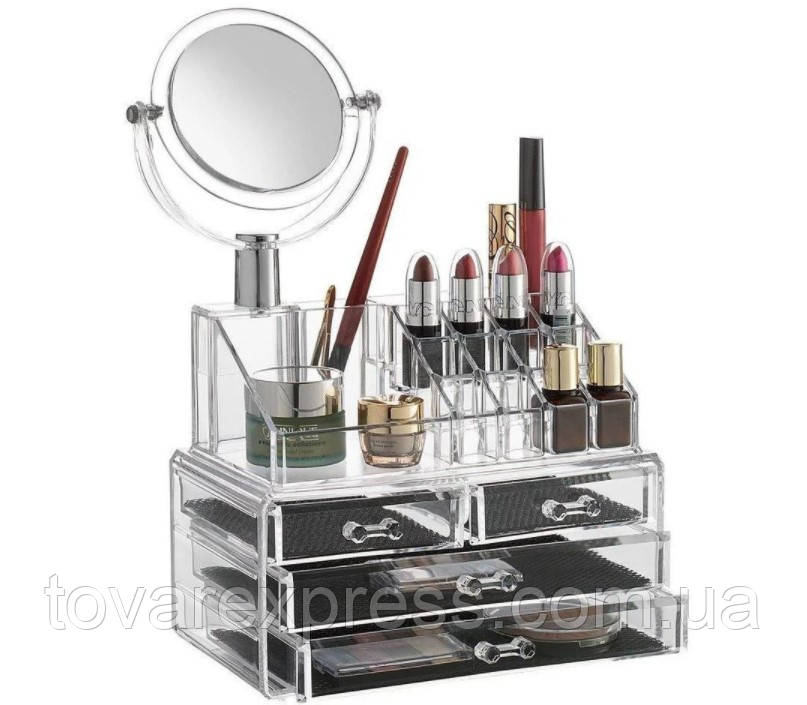 Акриловый органайзер для хранения косметики с зеркалом GW888,настольный бокс,Cosmetic Storage Box,TS - фото 1 - id-p1642223118