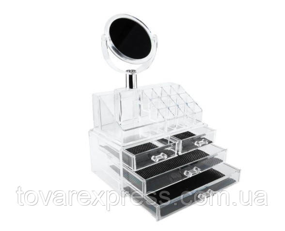 Акриловый органайзер для хранения косметики с зеркалом GW888,настольный бокс,Cosmetic Storage Box,TS - фото 2 - id-p1642223118