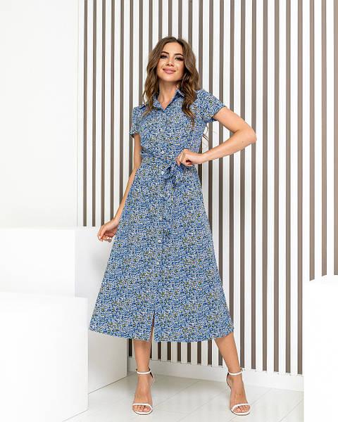 Платье мідії на ґудзиків кольоровий принт, арт 402, блакитний / колір блакитного