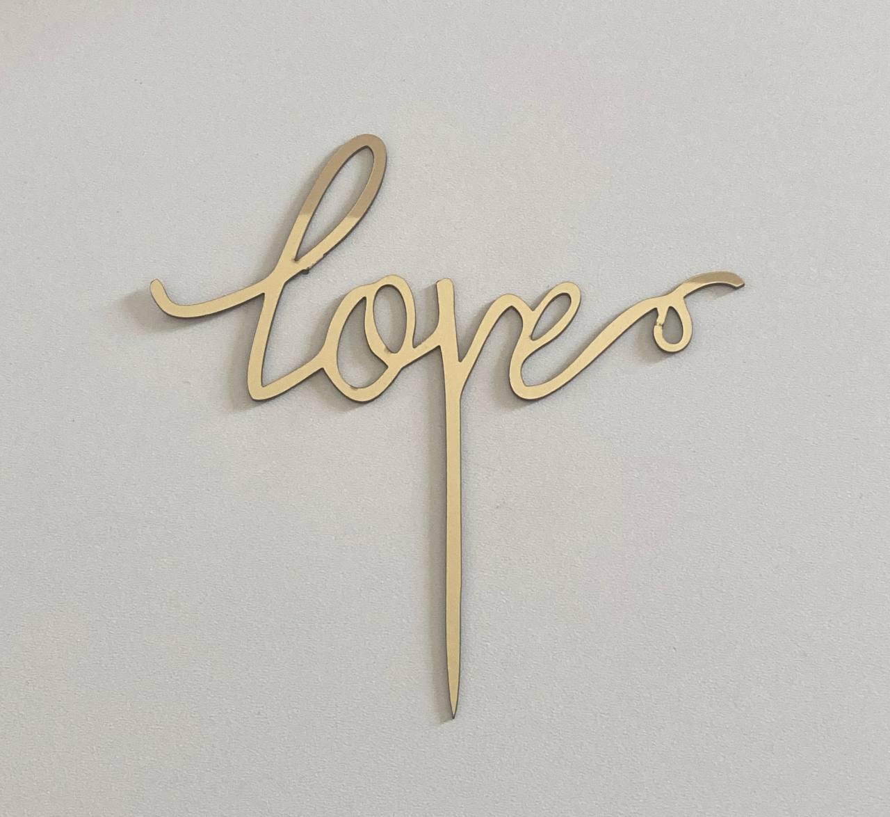 Топер для тортів Love англійською мовою, золотий дзеркальний