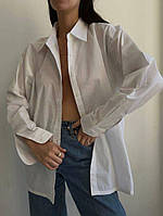 Базовая женская объемная рубашка из коттона (белая, джинс)