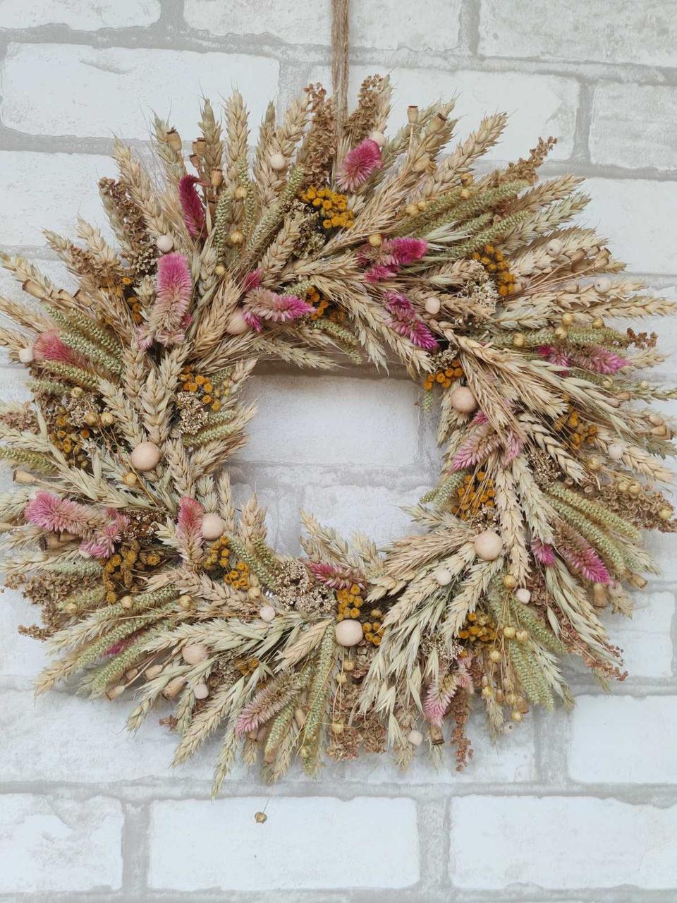 Вінок з натуральних сухоцвітів Літо. Д 35 см, фото 1