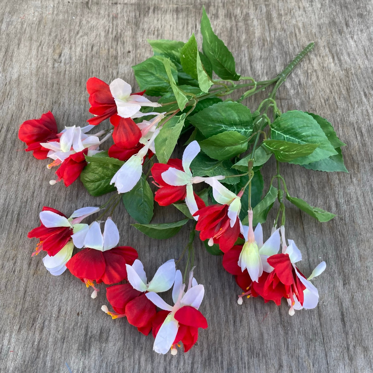 Штучні квіти фуксія 35 см червоно-біла, фото 1