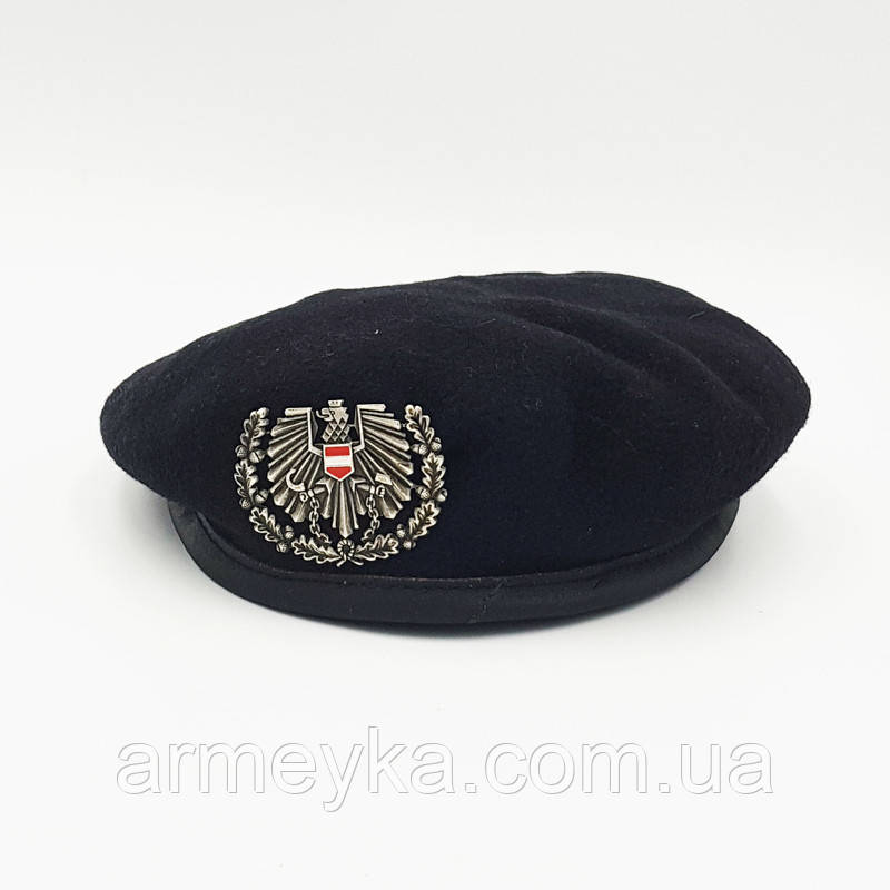 Берет, (з кокардою), чорний, шерсть, Оригінал Австрія 54, сорт-1