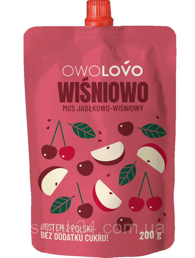 Мус Яблучно-Вишневий 100% БЕЗ ДОБАВЛЕННЯ САХАРА OWOLOVO 200 г Польща
