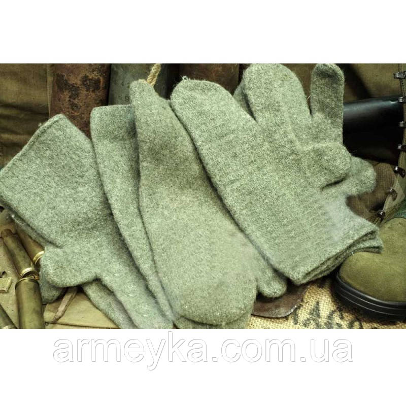 Рукавиці, трипалі (утеплювач), олива, шерсть, оригінал Австрія