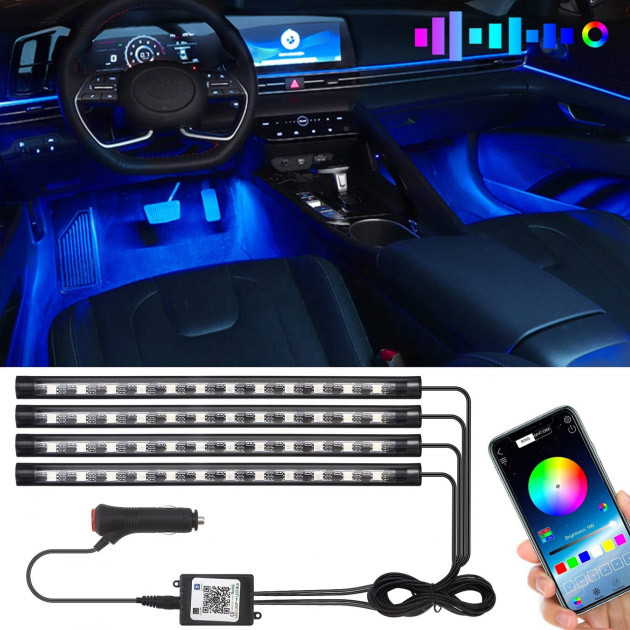 Світлодіодна підсвітка салону автомобіля BLUETOOTH RGB 4х12 APP