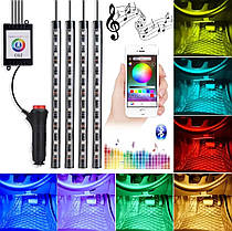 Світлодіодна підсвітка салону автомобіля BLUETOOTH RGB 4х12 APP, фото 2