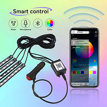 Світлодіодна підсвітка салону автомобіля BLUETOOTH RGB 4х12 APP, фото 4