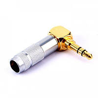 Перехідник (штекер) металевий 90° під паяння 3.5 мм Jack TRS Alitek Gold/Silver