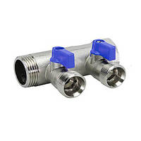 Колектор із кульовими кранами Bianchi 45 мм 2 виходи 1х3/4 ЗР синій (202C06050D)