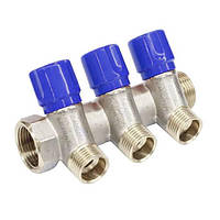 Колектор з регульованими вентилями Bianchi 36 мм 3 виходи 1/2х3/4 ЗР синій (203B05040D)