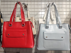 Жіноча сумка з натуральної шкіри білого, молочного, блакитного, червоного та рожевого кольору