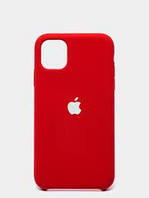 Чехол для iPhone 11 Pro Silicone Case силиконовый красный с белым яблоком с открытым низом