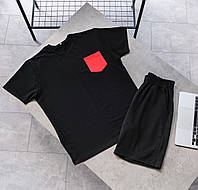 Мужской костюм футболка и шорты черный, Мужской летний комплект из хлопка S M L XL XXL