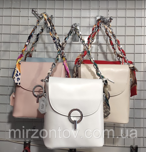 Жіноча сумка з натуральної шкіри білого, молочного, блакитного, рожевого та червоного кольору