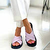 Шкіряні модні шльопки жіночі плетіння м'які комфортні бузкового кольору, фото 5