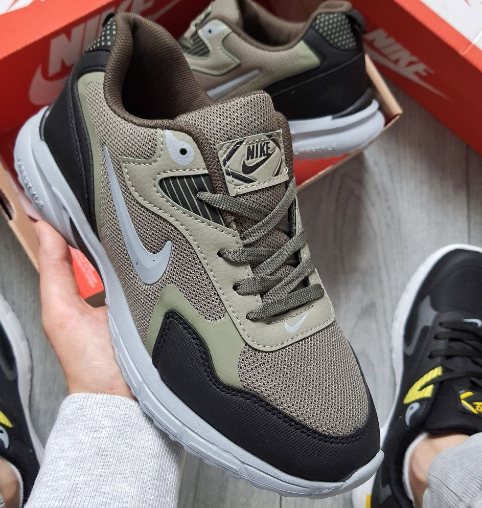 Чоловічі кросівки літні Nike Lifestyle у сітку легкі весна-літо сіро коричневі. Живе фото, фото 1