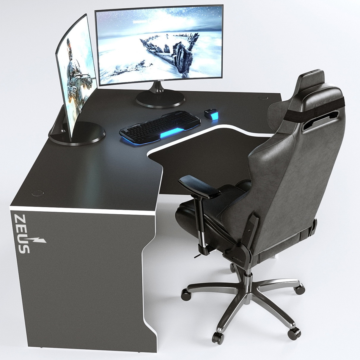 Геймерський стіл кутовий "TRON-2" 180х120 см. Чорний/Білий