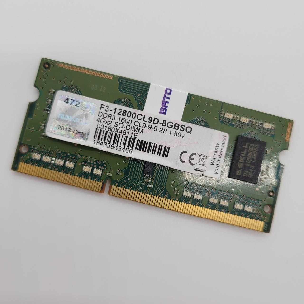 Оперативна пам' ять ноутбука G.Skill SODIM DDR3 4Gb 1600MHz 12800S 1R8 CL9 (F3-128CL9D-8GBSQ) Б/У