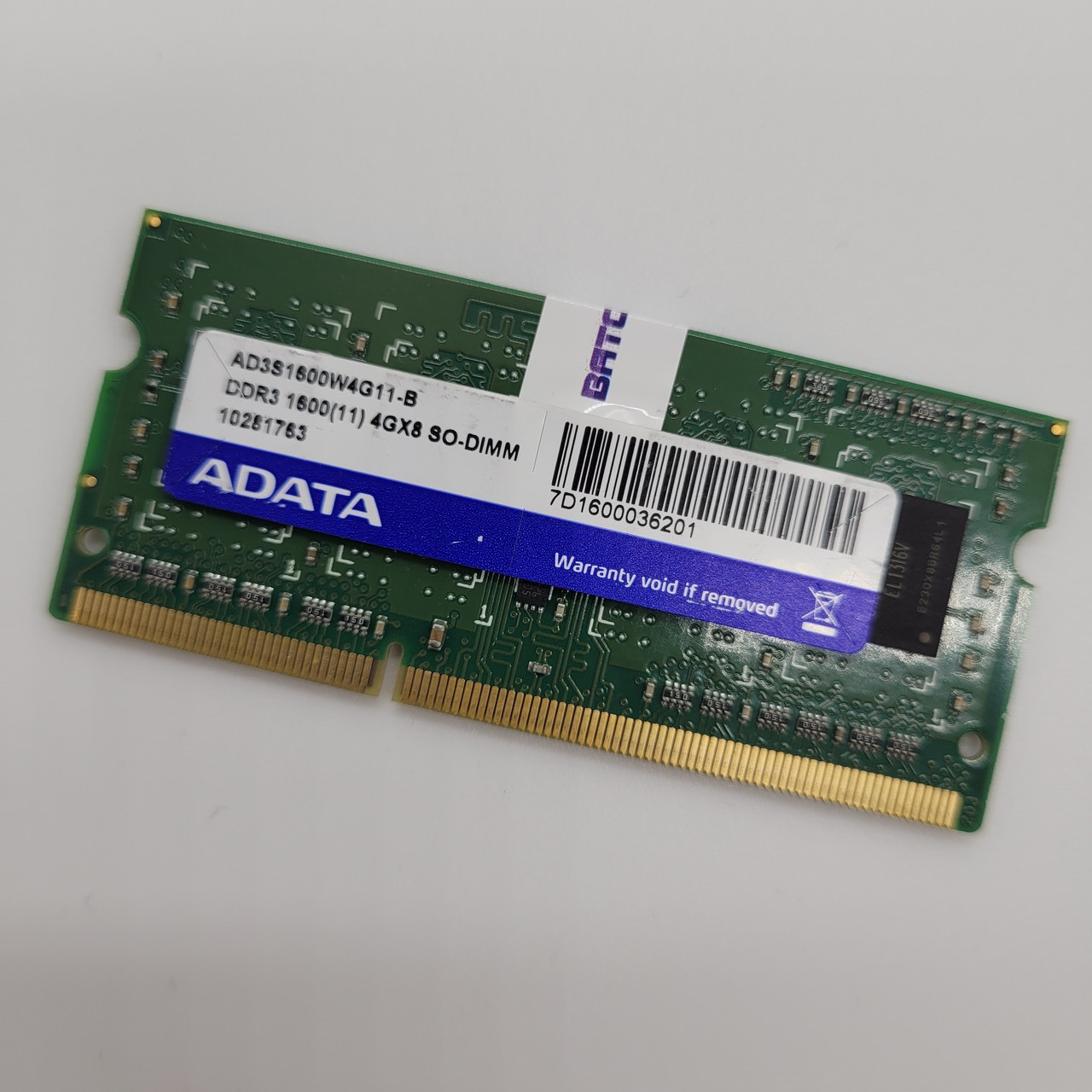 Оперативна пам'ять для ноутбука ADATA SODIMM DDR3 4Gb 1600MHz 12800S 1Rx8 CL11 (AD3S1600W4G11-B) Б/В