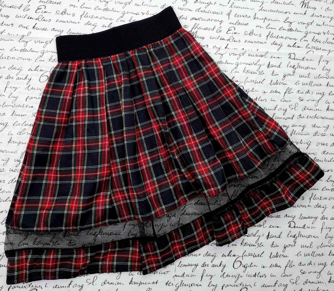 Гурт Спідниця шкільна у клітинку з регаліновою вставкою р.134-152 червона