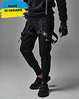 Карго штани (джогери) чоловічі чорні з чорними лямками бренд ТУР модель Кіоші розмір ХС,С,М,Л,ХЛ