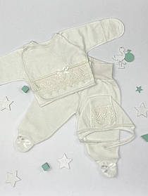 Комплект утеплений для новонароджених у пологовий будинок, на виписку зріст 56 см (0 - 1 місяць) Крапелька Lari Кремовий
